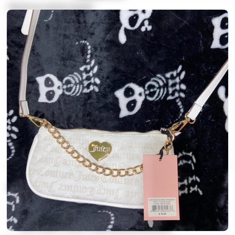 Juicy Couture White Quilted Mini Bag with Gold Chain Accent